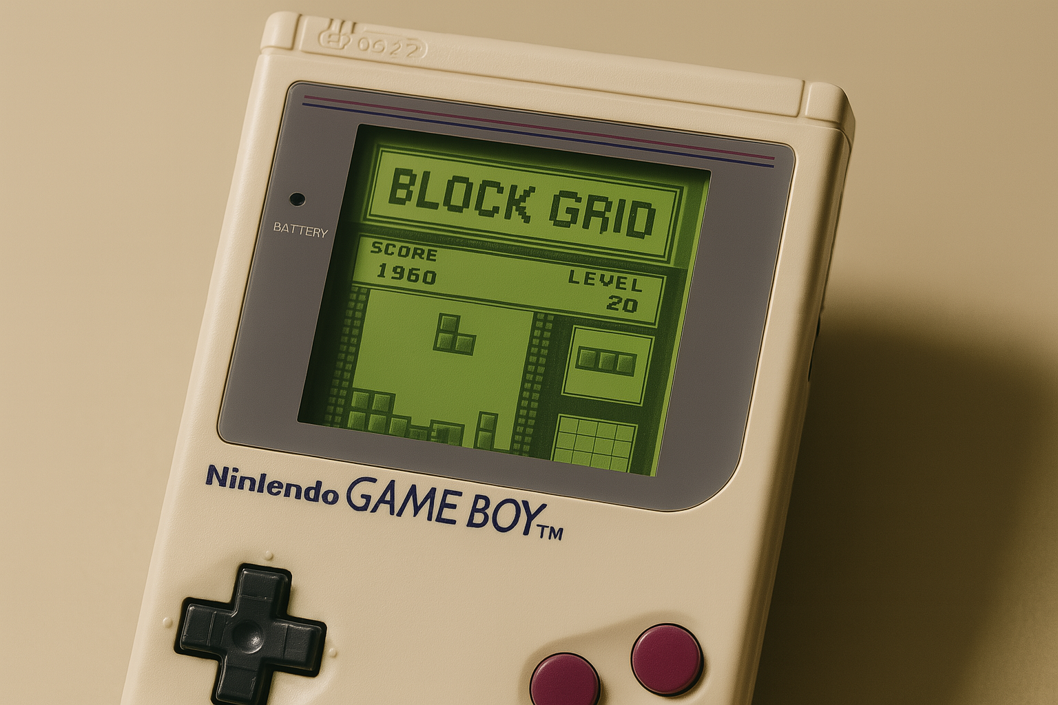 Illustration of a block grid layout in a content management system on a gameboy