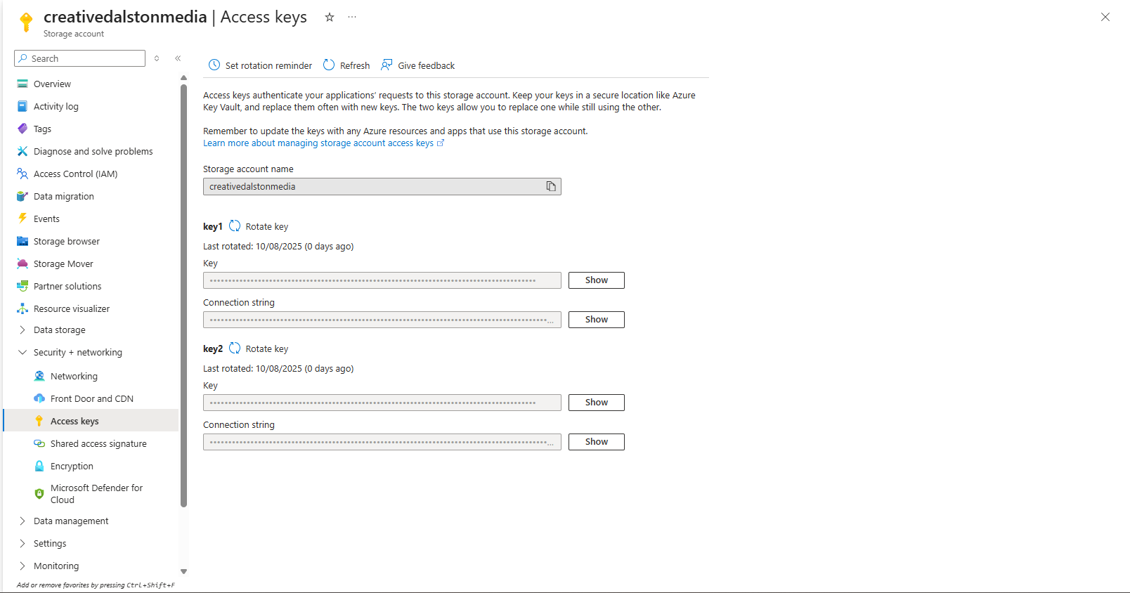 Access keys screenshot
